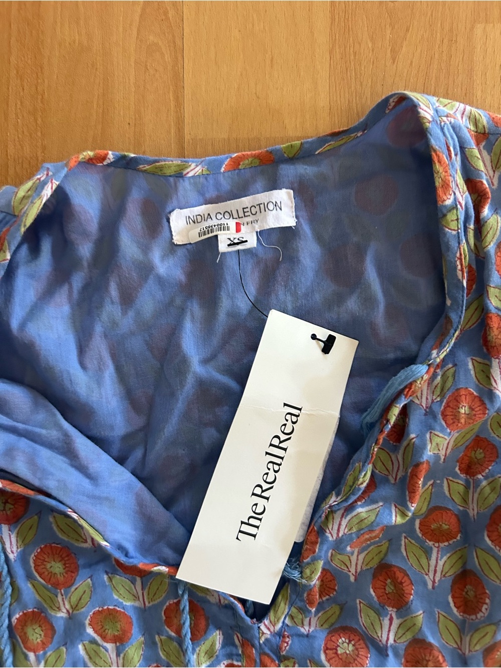 Emerson Fry Blue Floral Midi Dress with Orange Accents - Picture 5 of 11